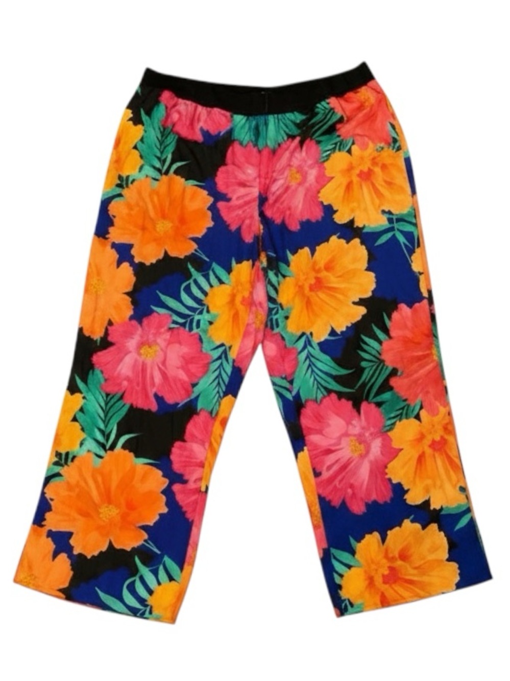 Calvin Klein 2X Tropical Floral Wide Leg Crop Pants Bright Vacation Resort